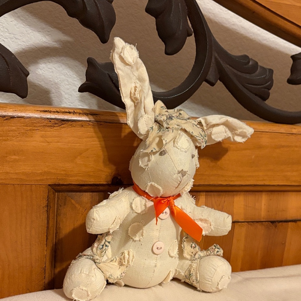 Handcrafted Cream Bunny Decor with Orange Accent